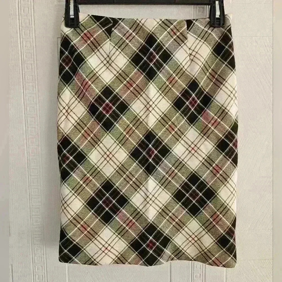 Brooks Brothers 346 Wool Mini Skirt Sz 2 Black White Tartan Plaid Lined Academia - Picture 1 of 11